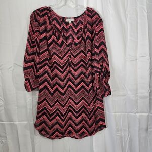 Espresso Size 3X Pink and Black Sheer Chevron Tunic Top